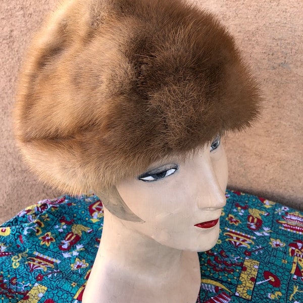 Vintage 1960s Mink Fur Hat Autumn Haze Sz S