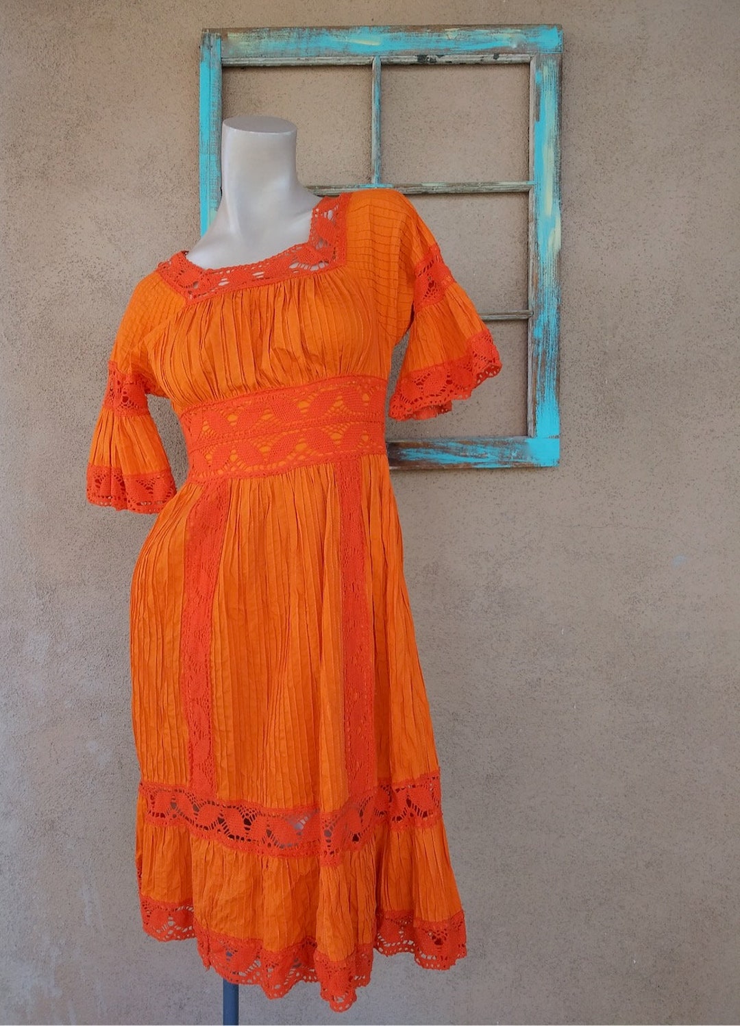 Vintage 1960s Mexican Pintuck Dress Orange Sz Xs S - Etsy