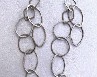 Vintage 1990s Long Silver Dangle Earrings Shoulder Dusters Pierced