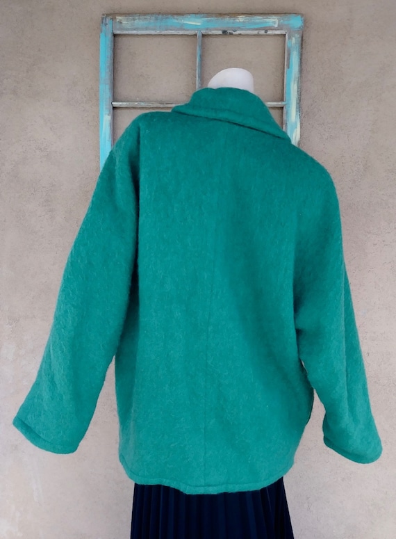 Vintage 1980s Wool Blanket Coat Emerald Green Sz … - image 8