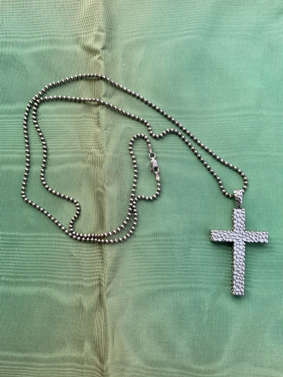 Vintage 1990s Silver Cross Necklace 30 Inches - image 4