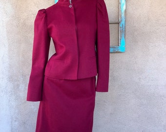 Vintage 1970s Red Wool Suit Peabody House 2 PC Sz S W25