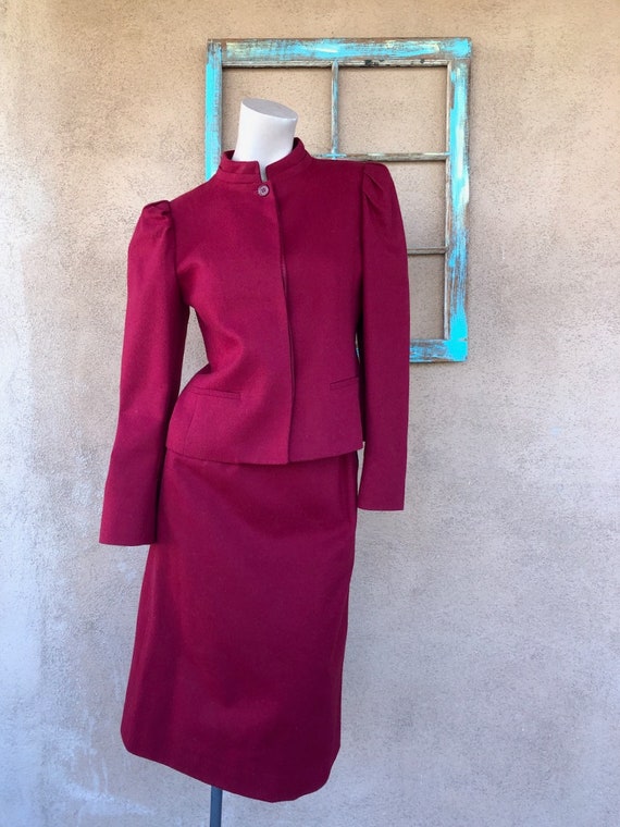 Vintage 1970s Red Wool Suit Peabody House 2 PC Sz 