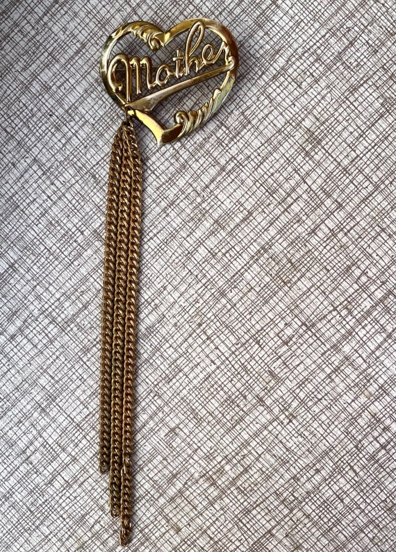 Vintage 1940s Brass Mother Brooch w Tassel - image 2