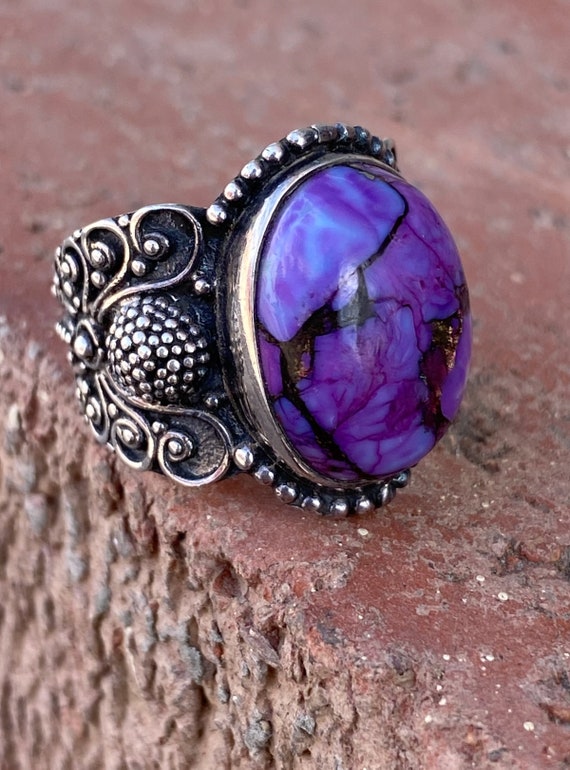 Vintage 1990s Purple Copper Turquoise Ring Sterlin