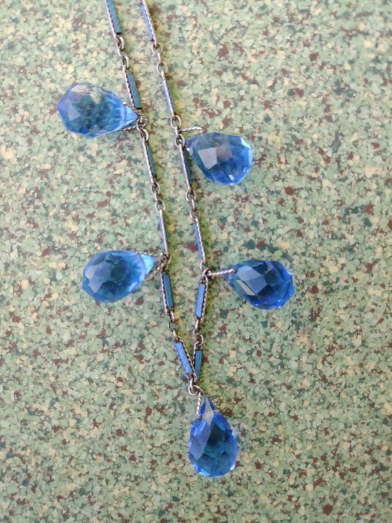 Vintage 1940s Blue Crystal Necklace Art Deco Chok… - image 8