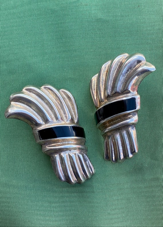 Vintage 1980s Onyx + Sterling Silver Earrings Pier