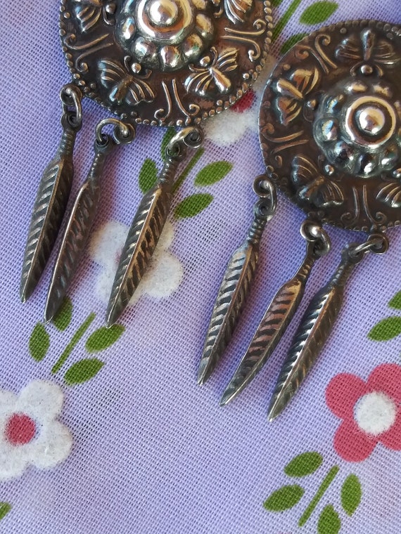 Vintage 1990s Silver Dangle Earrings Navajo Butte… - image 5