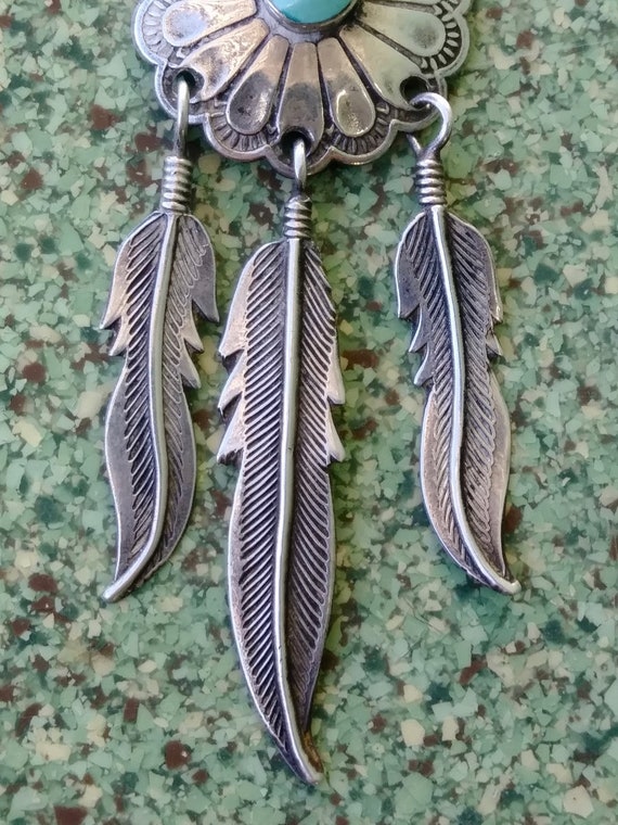 Vintage 1970s Silver Turquoise Feather Earrings N… - image 5