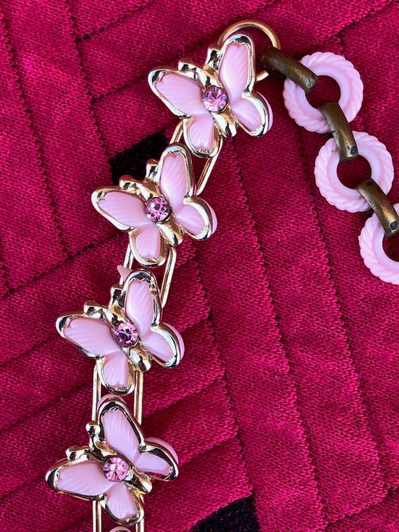 Vintage 1950s Pink Butterfly Necklace Bracelet Se… - image 4