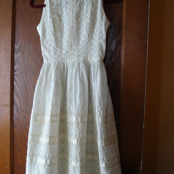 1960s White and Ivory Lace Cotton Party Dress Flower Girl Girls Size 8 2012693