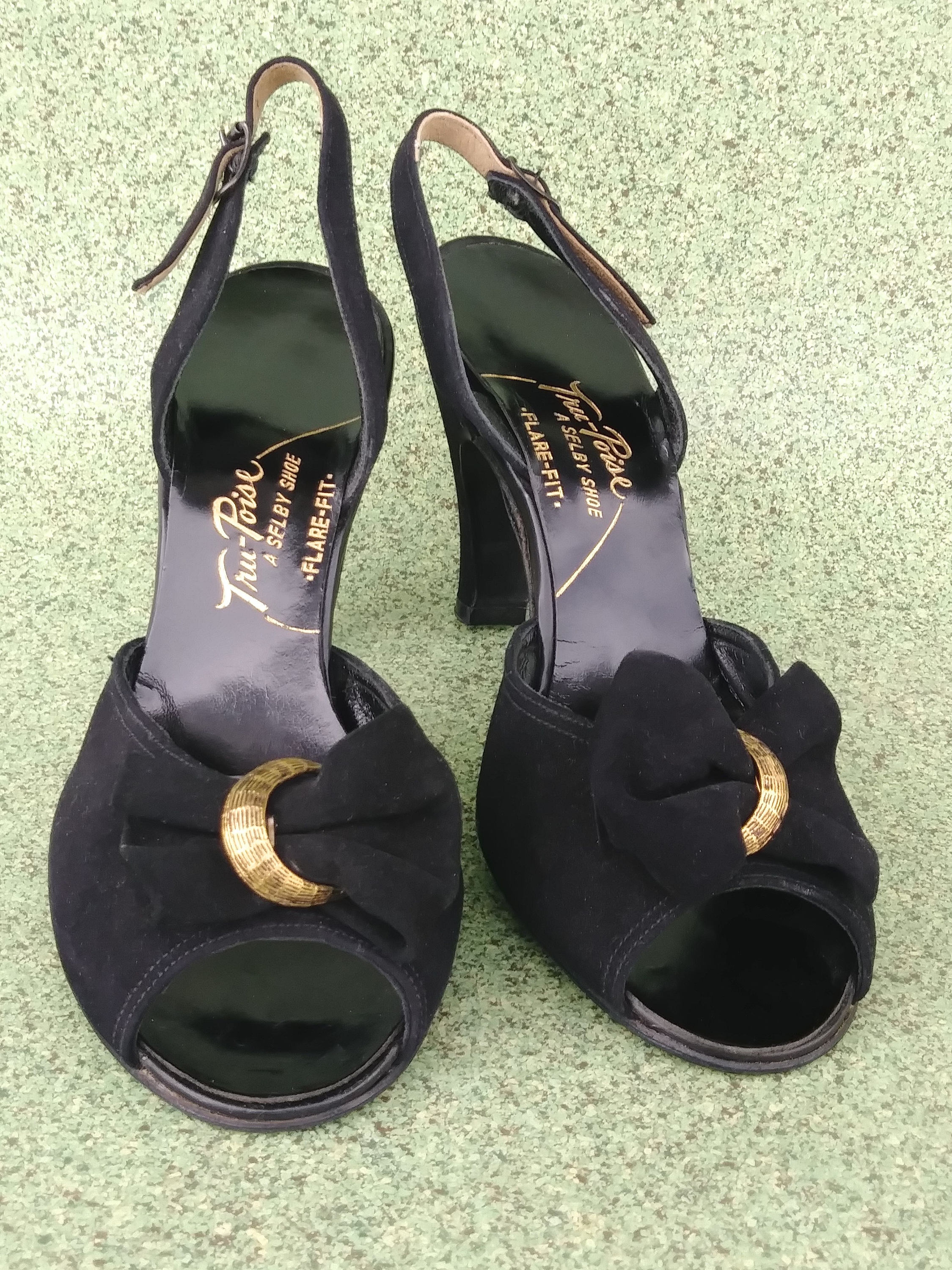 Vintage 1950s Black Peep Toe Shoes US Sz 5 1/2 | Etsy