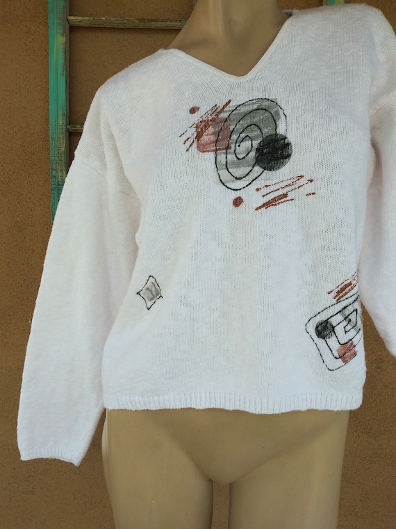 Vintage 1980s White Cotton Cropped Pullover Sweate