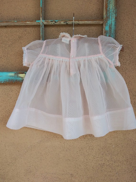 Vintage 1960s Pink Baby Dress Flocked Organza 9 M… - image 5