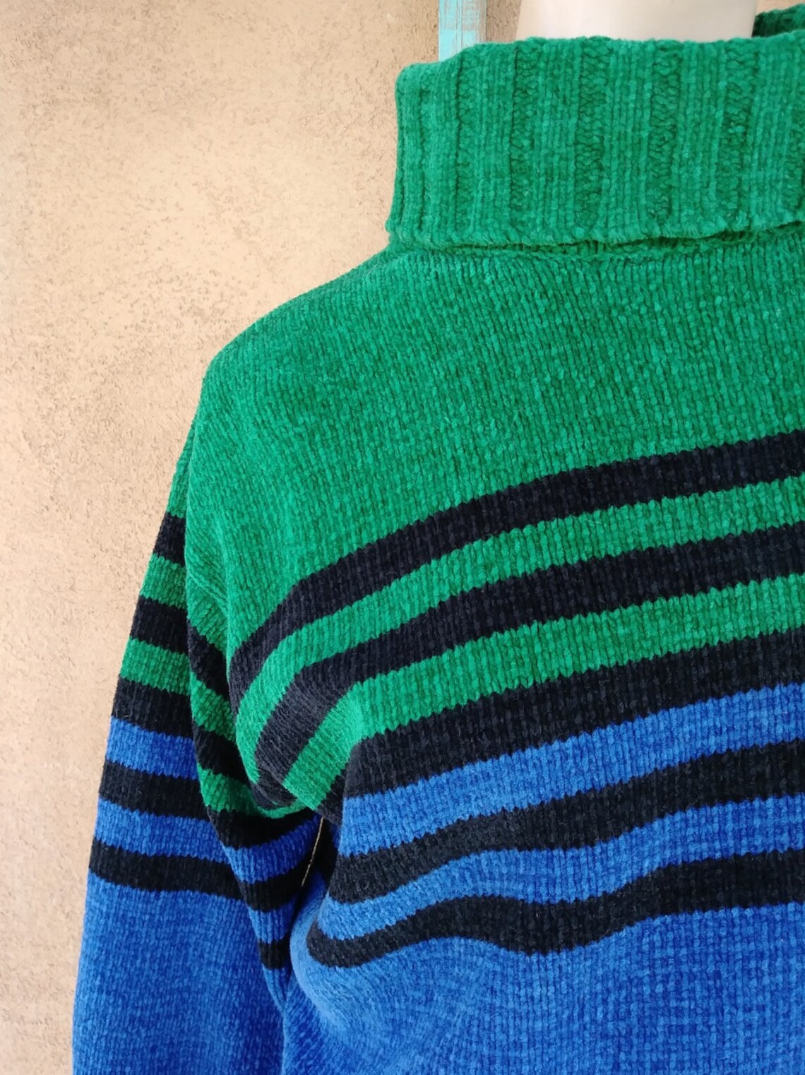 Vintage 1990s Chenille Sweater Striped Oversized Unisex Sz L - Etsy