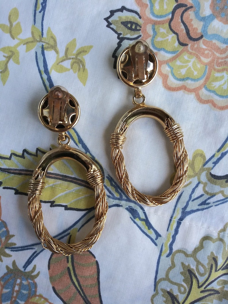 Vintage 1980s Gold Hoop Earrings 80s Door Knocker Hoops Clip Etsy