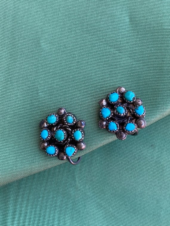 Vintage 1940s Zuni Petit Point Turquoise Earrings 