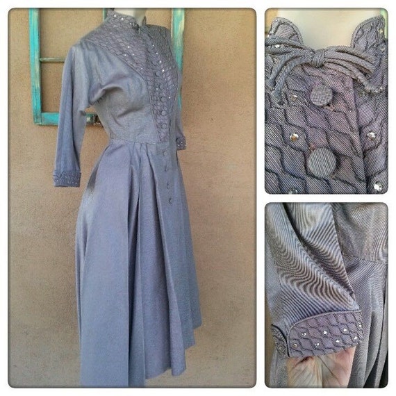 Vintage 1950s Lavender Taffeta Faille Dress B35 W… - image 4
