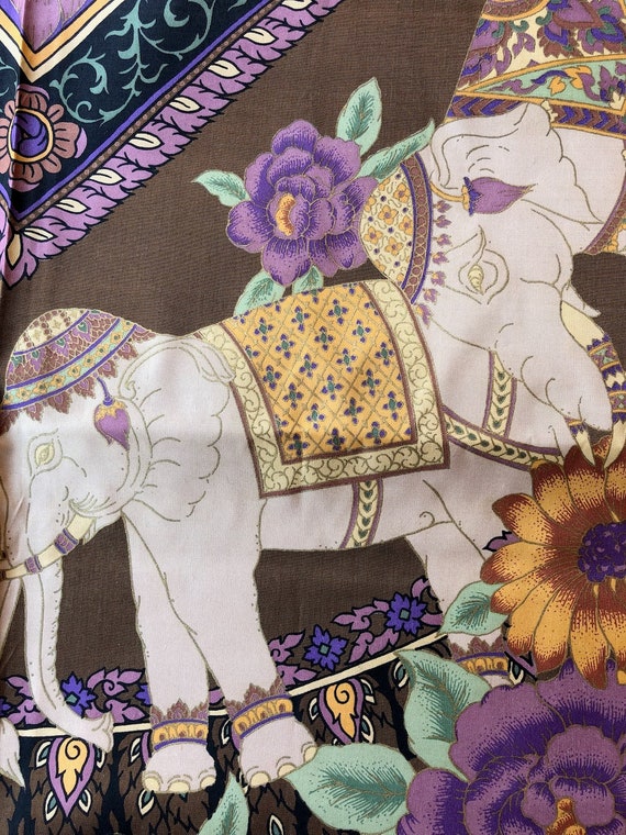 Vintage 1990s Thai Silk Scarf Elephants 34 x 35.5" - image 4