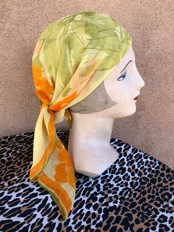 Vintage 1960s Vera Silk Chiffon Scarf Orange Iris - image 4