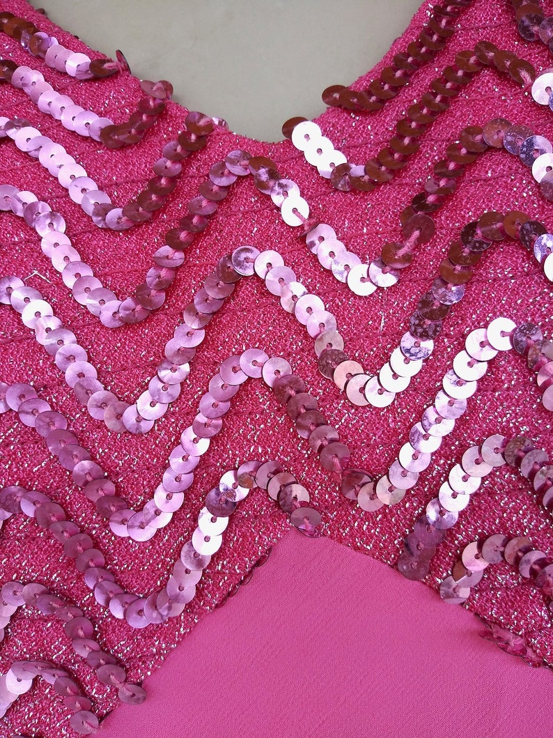 Vintage 1960s Pink Sequin Gown Maxi Dress Silk Chiffon Sz M - Etsy
