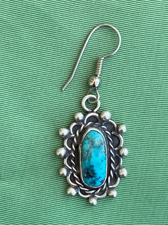 Vintage 1980s Silver + Turquoise Dangle Earrings … - image 4