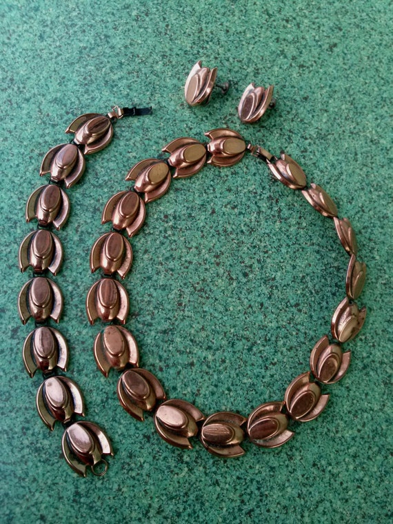 Vintage 1950s Renoir Copper Necklace Tulip Parure… - image 1