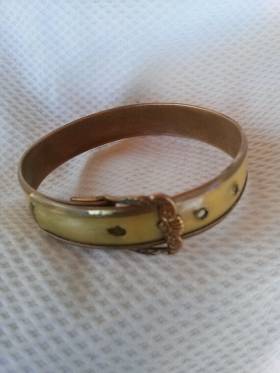 Vintage Victorian Buckle Bracelet Brass Celluloid
