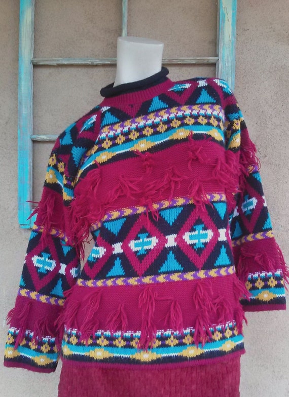 Vintage 1980s Sweater Tribal Zia Knit Medium Up to US 10 | Etsy