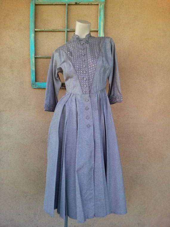 Vintage 1950s Lavender Taffeta Faille Dress B35 W… - image 1