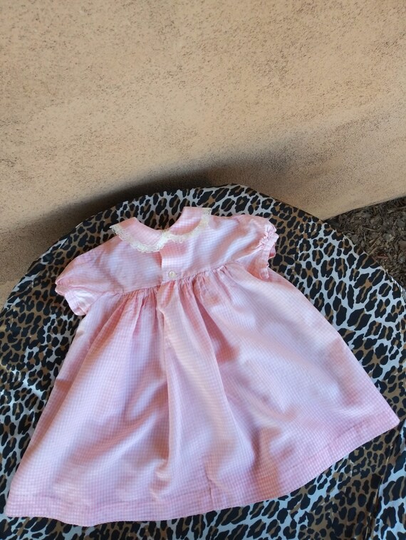 Vintage 1960s Pink Gingham Girls Dress 2T - image 4