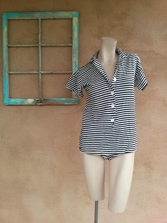 Vintage 1960s Striped Playsuit Jumpsuit Sz S