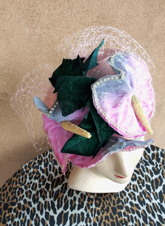 Vintage 1960s Fascinator Hat Tilt Percher w Anthu… - image 2