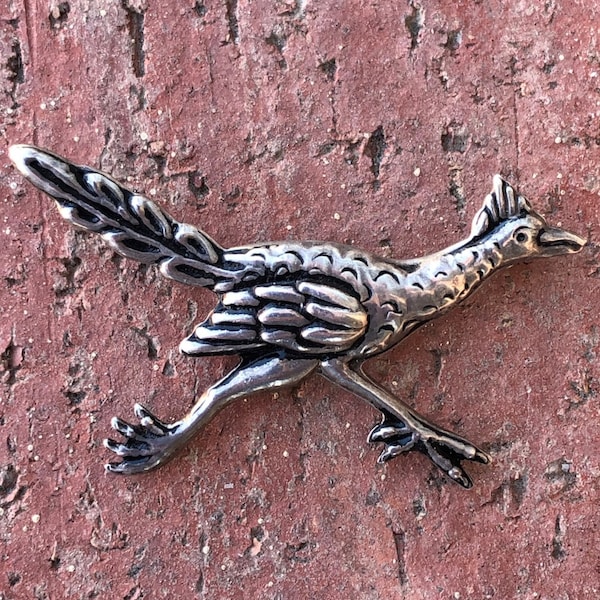 Vintage 1940s Silver Roadrunner Brooch Pin