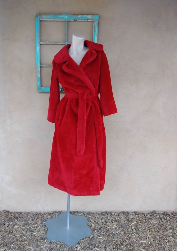 Vintage 1970s Red Fuzzy Robe JC Penney Sz S M