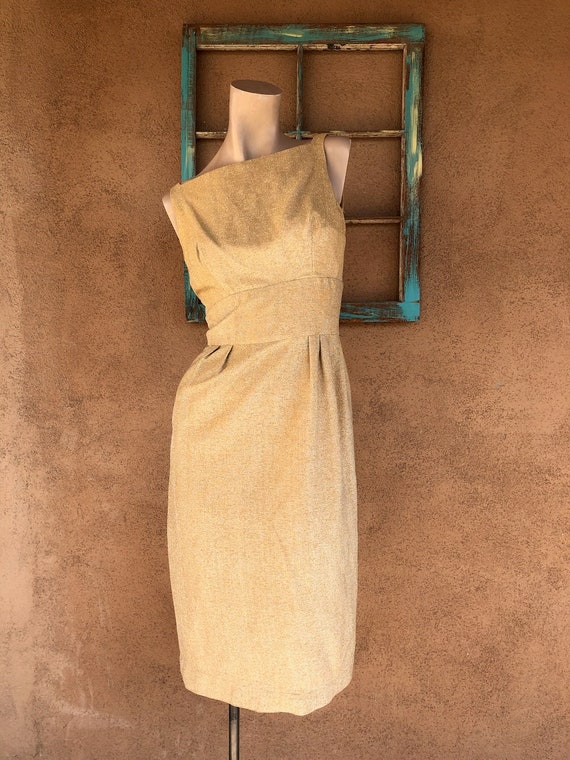 Vintage 1960s Gold Lurex Cocktail Dress Sz S - image 1