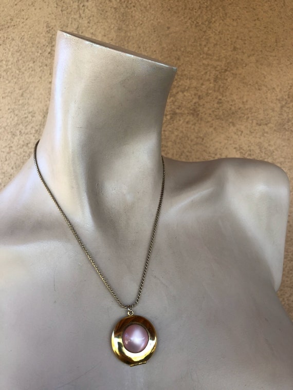 Vintage 1950s 1960s Pink Moonstone Locket 18 Inche