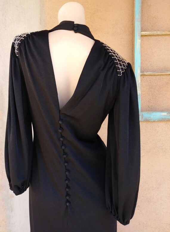 Vintage 1970s Black Maxi Dress Evening Gown w Plu… - image 5