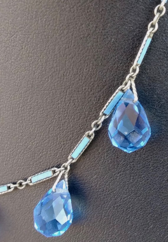 Vintage 1940s Blue Crystal Necklace Art Deco Chok… - image 5