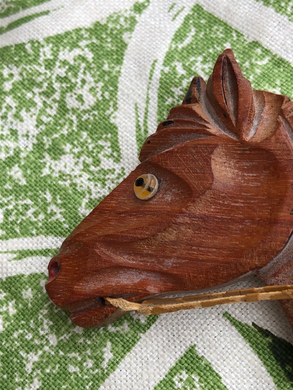 Vintage 1930s 1940s Carved Wood Horse Brooch Pin - image 3