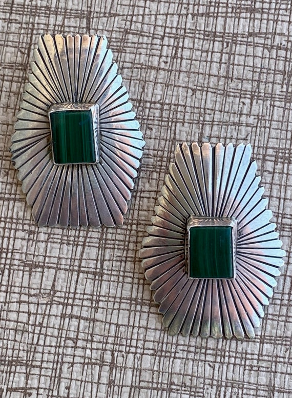 Vintage 1980s Sterling Silver + Malachite Earrings