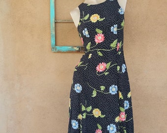 Vintage 1990s Floral Rayon Dress Tie Up Style Sz S