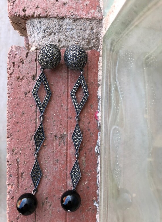 Vintage 1990s Marcasite Dangle Earrings Judith Jac