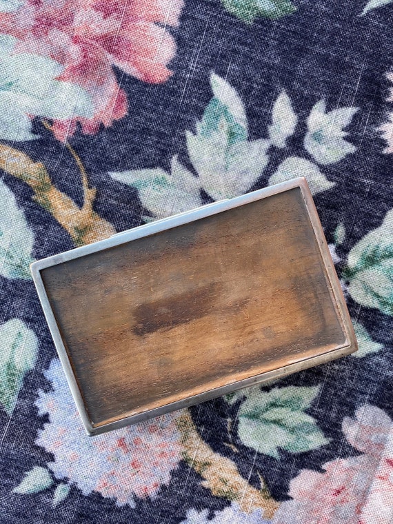 Vintage 1950s Wood Lined Silverplate Box Cigarett… - image 8