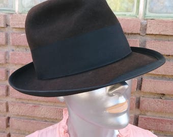 Vintage 1950s Mens Brown Wool Fedora Hat Sz S 6.75  Unisex