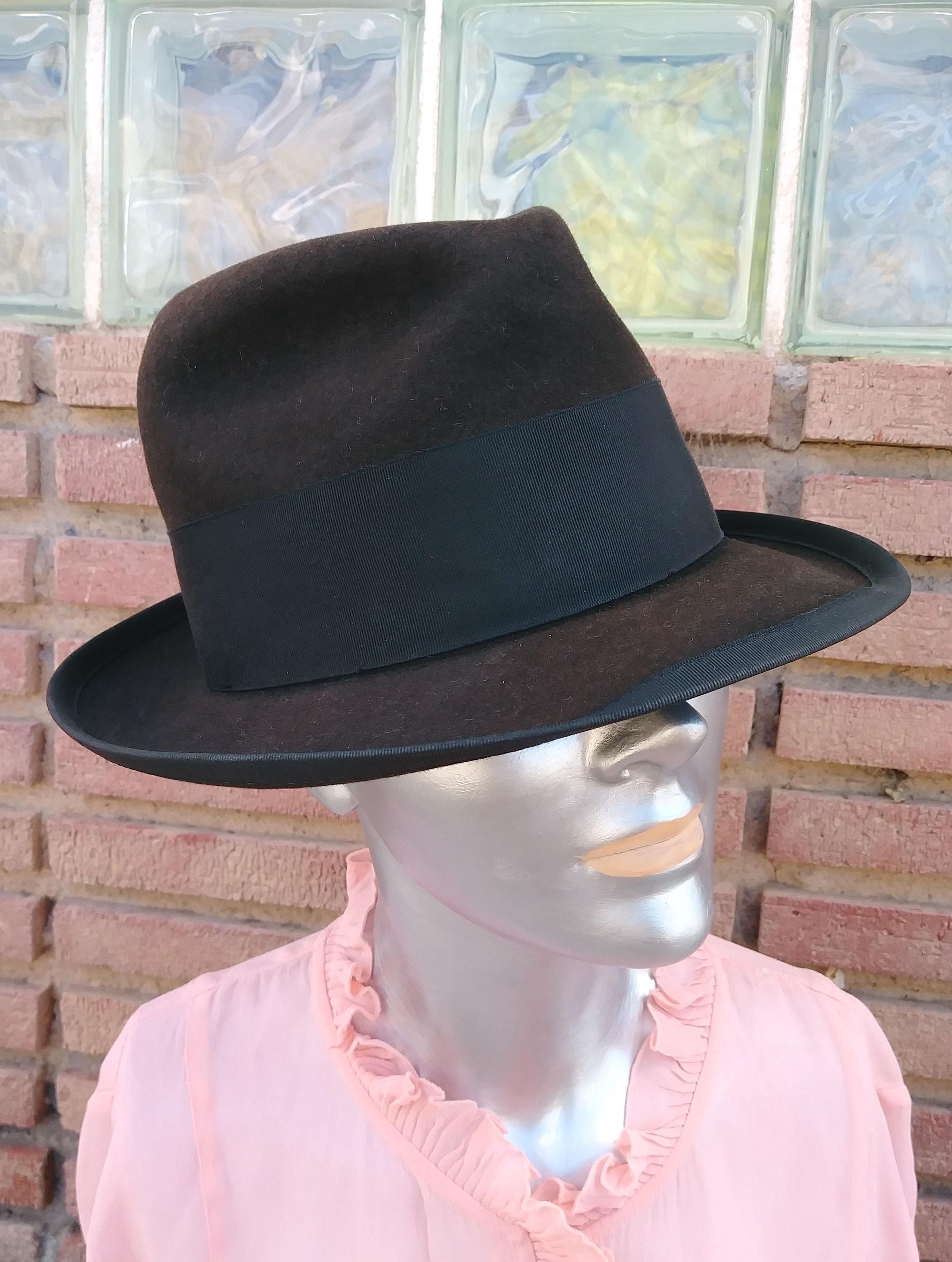 Vintage 1950s Mens Brown Wool Fedora 