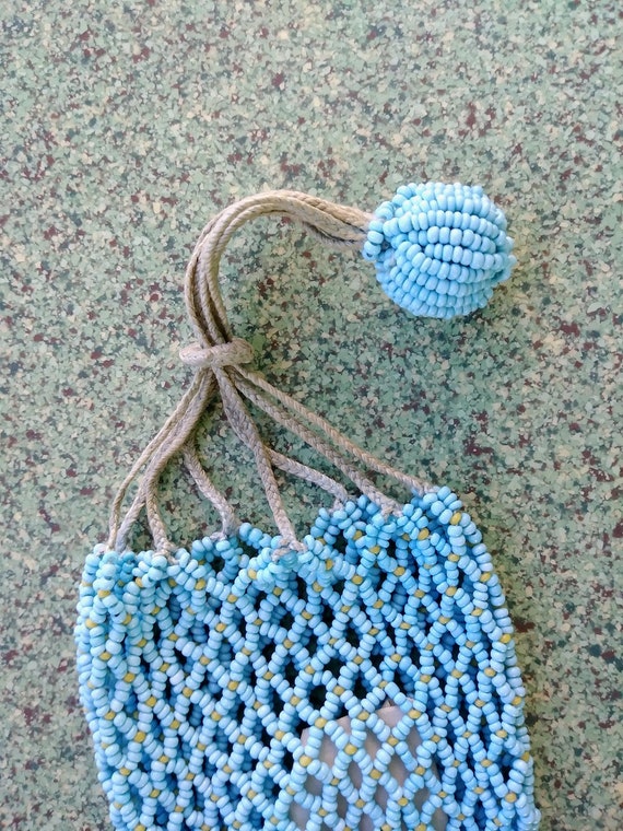 Vintage 1910s Drawstring Dance Purse Beaded Eveni… - image 4