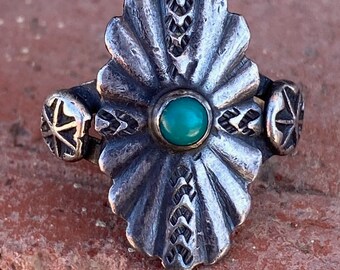 Vintage 1940s Navajo Silver + Turquoise Ring Old Pawn Fred Harvey Era Sz 5.25