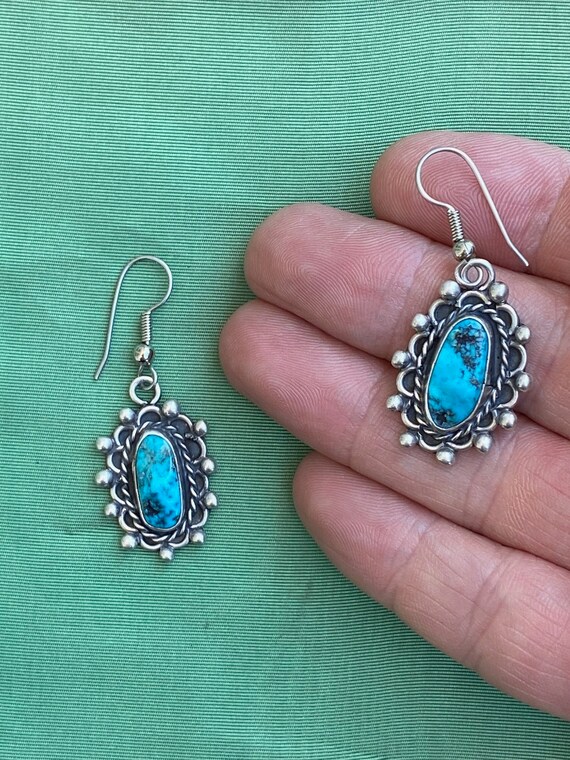 Vintage 1980s Silver + Turquoise Dangle Earrings … - image 3