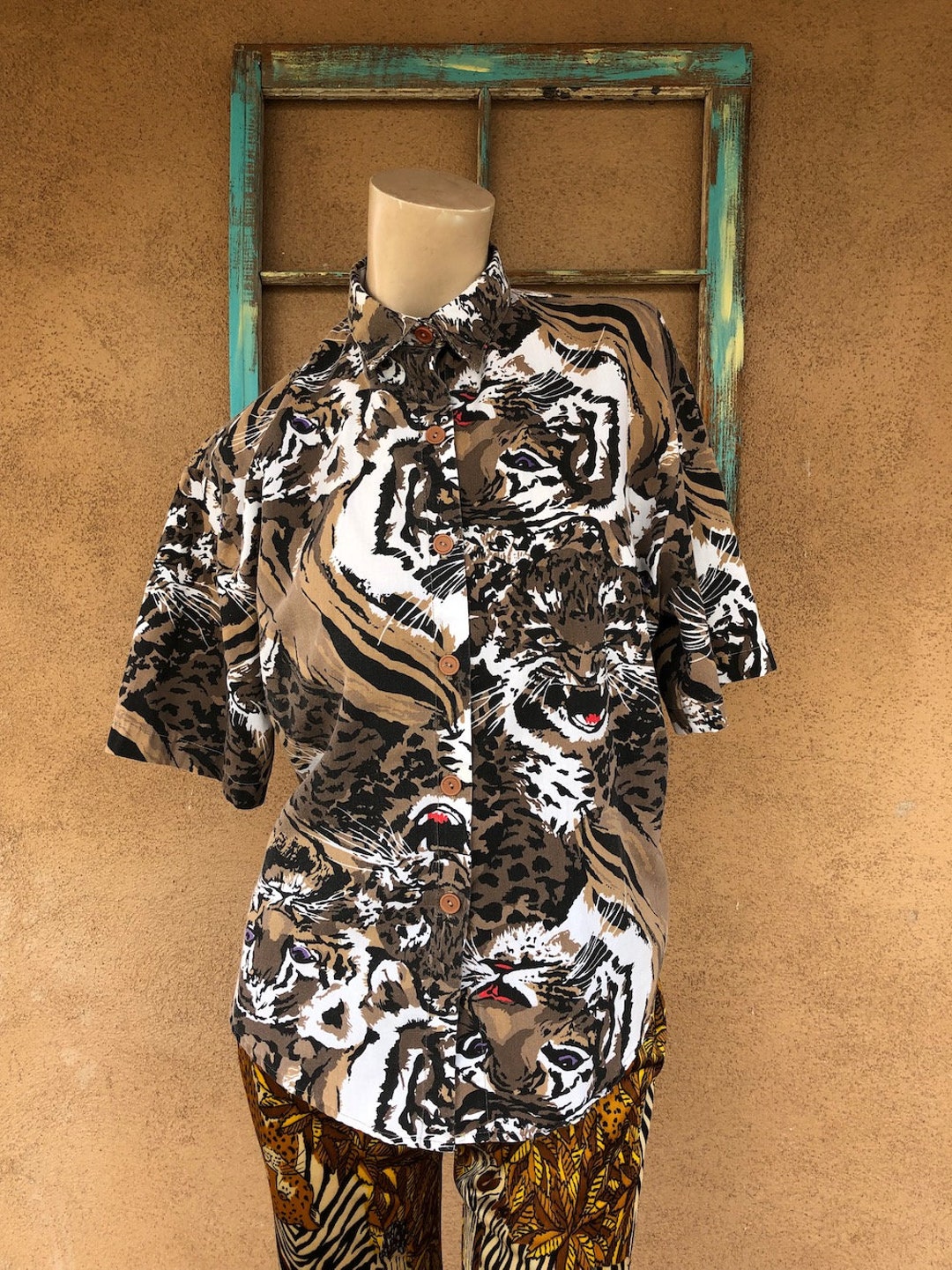 Veste En Jean Vintage ESCADA – Taille 8, Motif Girafe Imprimé Animalier, Manches Longues En Coton Mixte